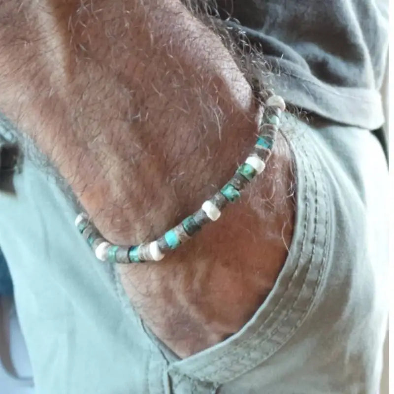 Mens wooden bracelet set. Surfer bracelet men. Coconut bead bracelet