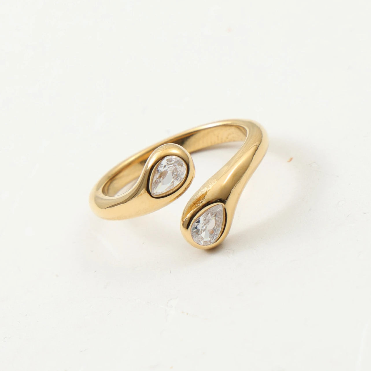 Perfect Pear CZ Stone Hug Ring for Women PVD Gold Plated Stainless Steel Ring