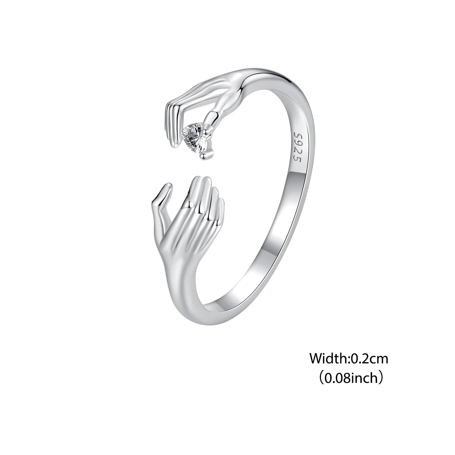 Bamoer Original 925 Sterling Silver Heart Hug Ring Love Star Open Rings Simple  For Women Anniversary Party Gift Fine Jewelry