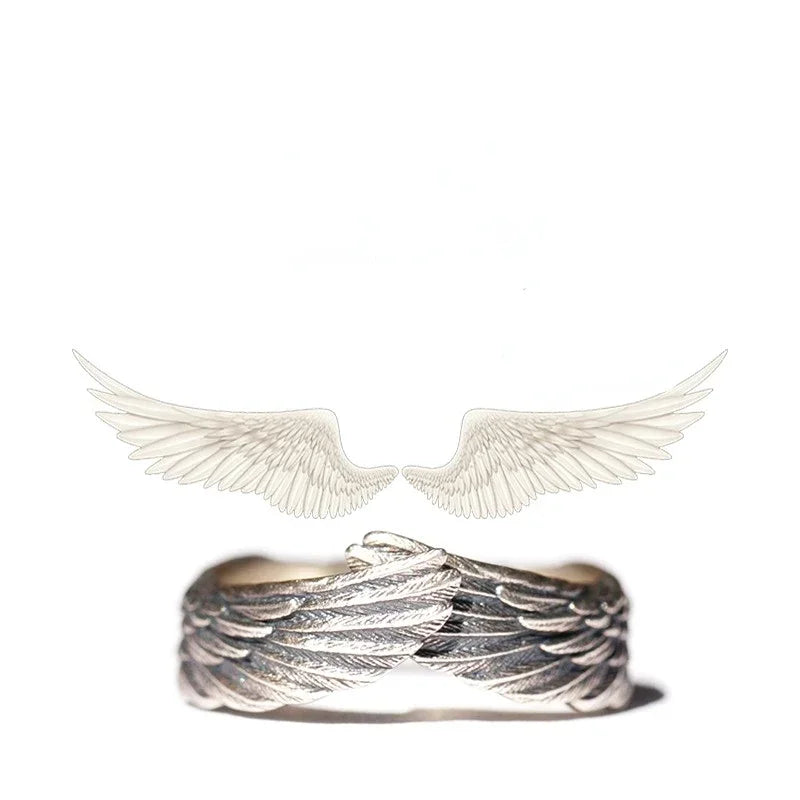 Guardian Angel Wings Hug Ring for Women Retro Punk Stainless Steel Jewelry Adjustable Lucky Amulet Finger Accessories Gifts