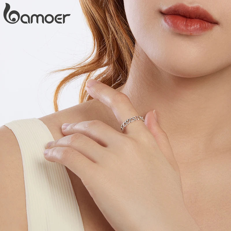 Bamoer Original 925 Sterling Silver Heart Hug Ring Love Star Open Rings Simple  For Women Anniversary Party Gift Fine Jewelry