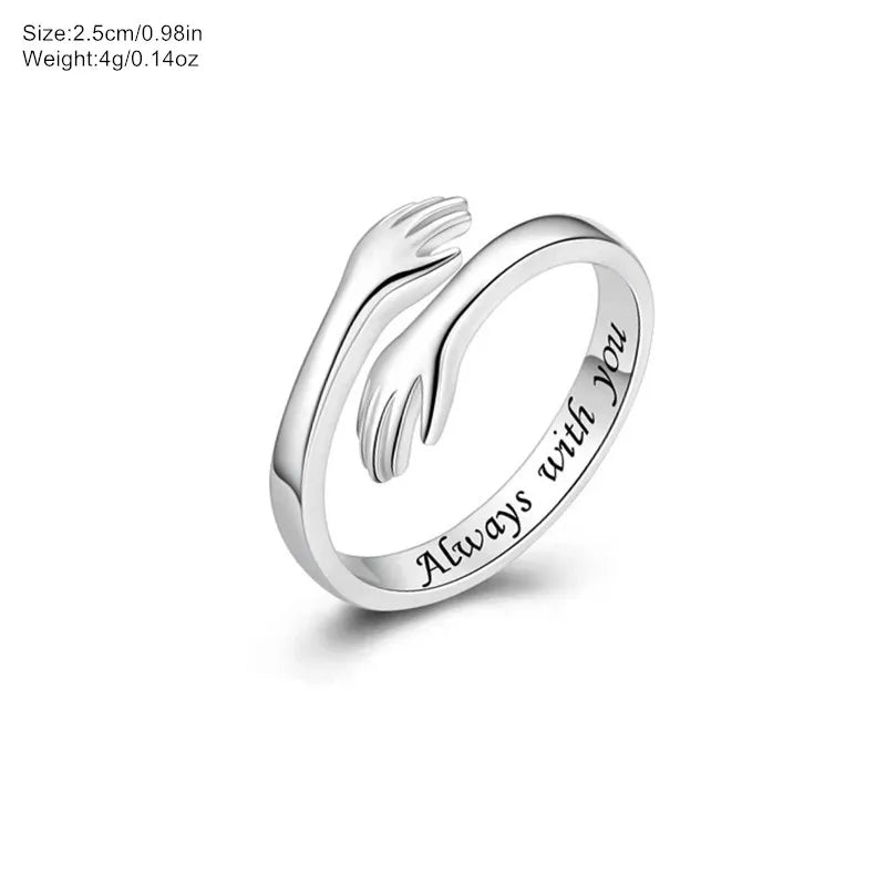 Zinc Alloy Open Mouth Hands Hug Ring Adjustable Love You Forever Lover Ring