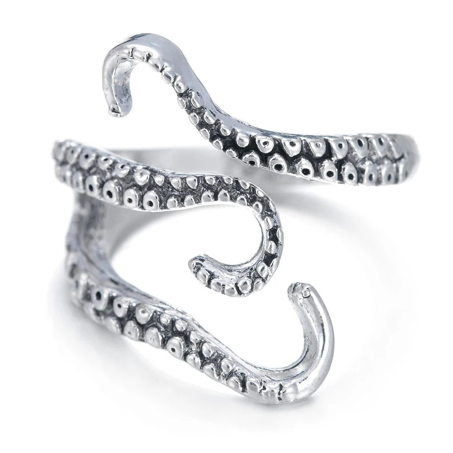 Vintage Silver Color Exaggerated Skeleton Hug Ring for Men Women Punk Adjustable Opening Ring Retro Jewelry Gift Dropshipping