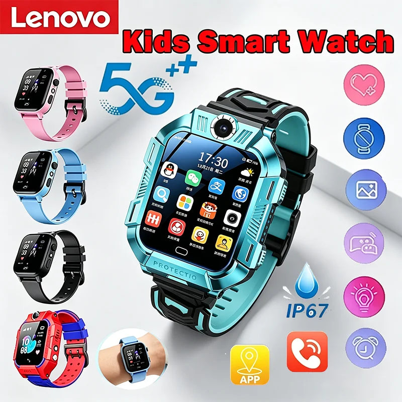 Lenovo 2026 New 5G Kids GPS Smart Watch SOS Location Call Sim Card HD Camera Waterproof Child Watch Present for iPhone Android